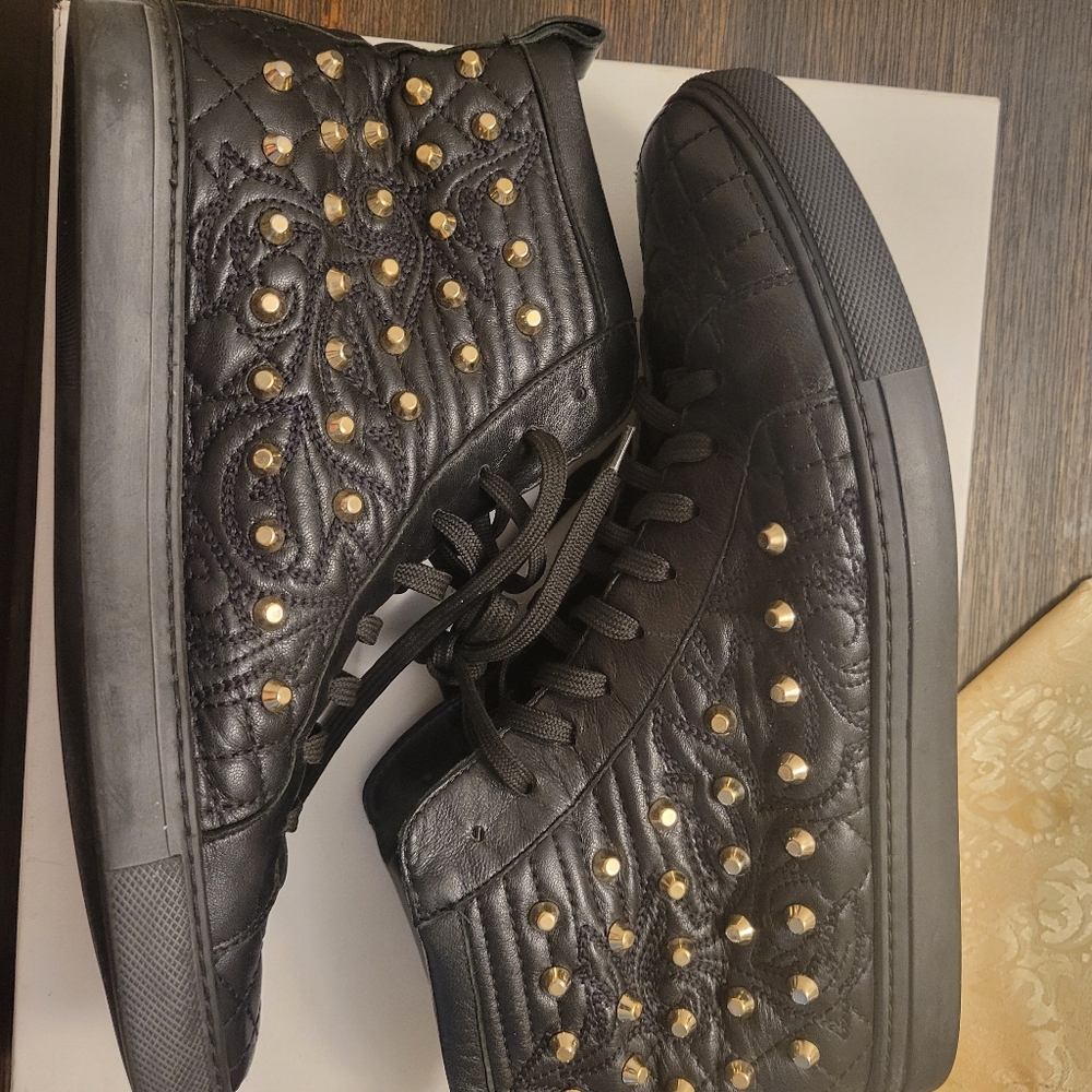 Versace Medusa high top gold studded sneakers